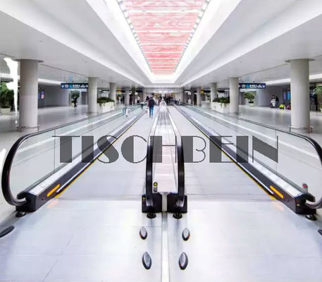 Flat Type 1000mm Tempered Glass Balustrade Panel Moving Walkway 0.5m/s Emergency Stop Button For Shopping Mall